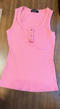 Kissfix Pink Ribbed Knit Button-Front Henley Tank Top Women's Size Small S